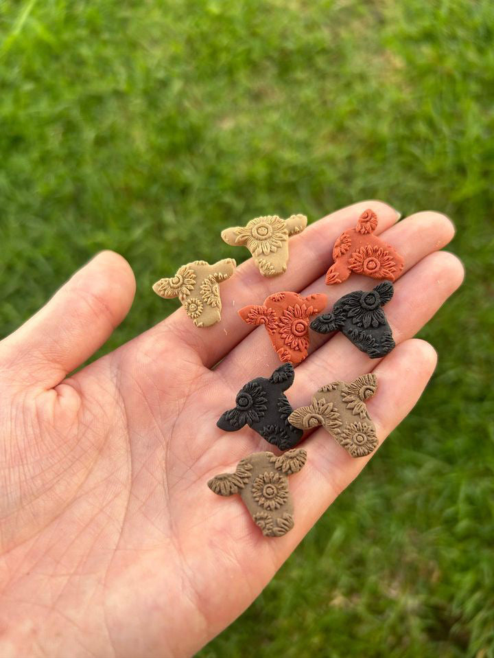 Cow Head Clay Studs - Burnt Orange