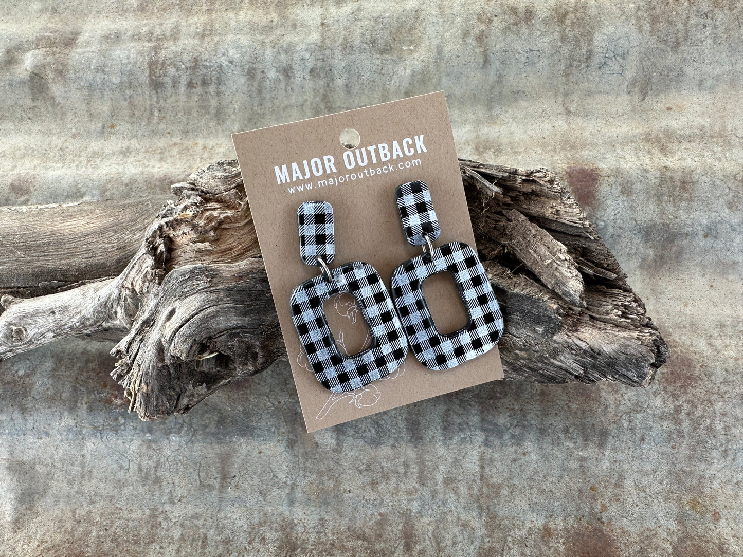 Black gingham earrings clay country