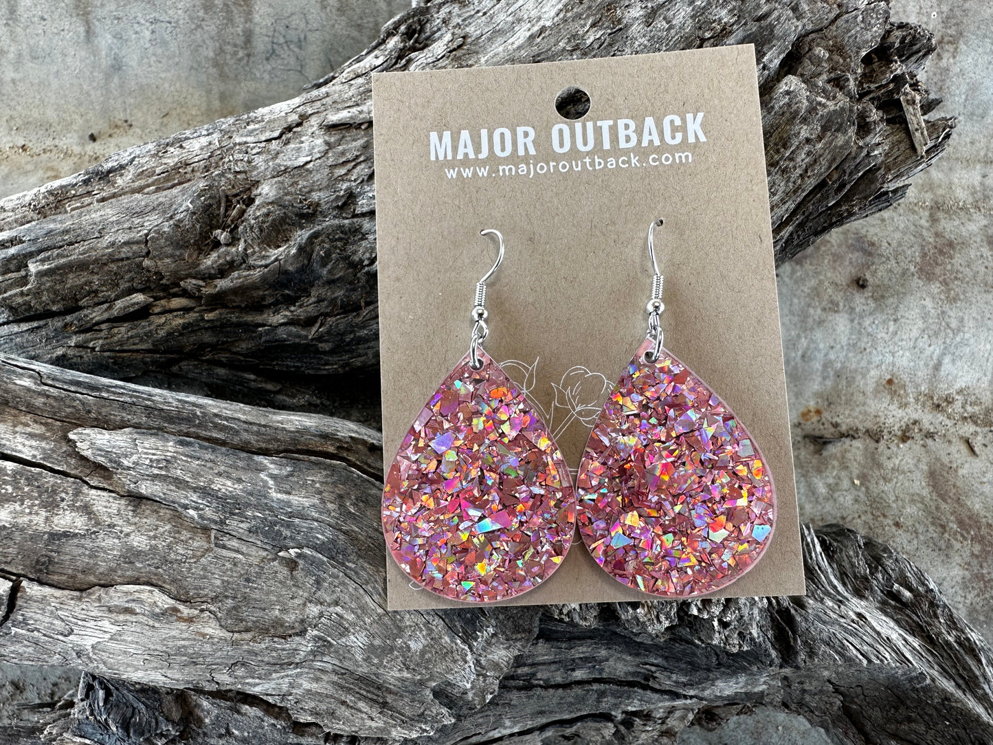 Chunky Pink Glitter Teardrop Dangles