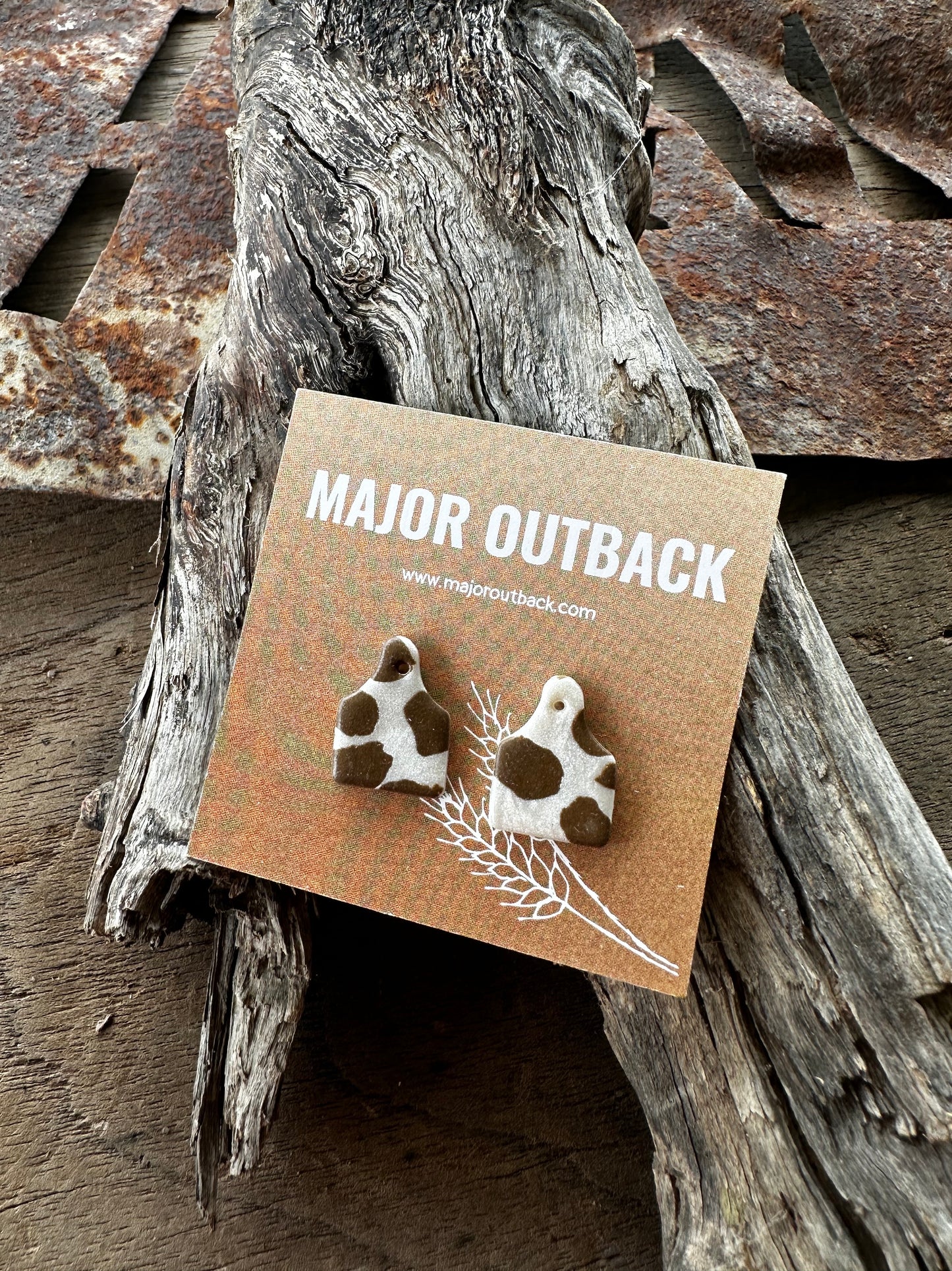 Cattle Tags Clay Studs - Brown