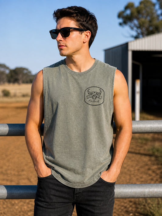 Mens Singlet Moss Stone Green