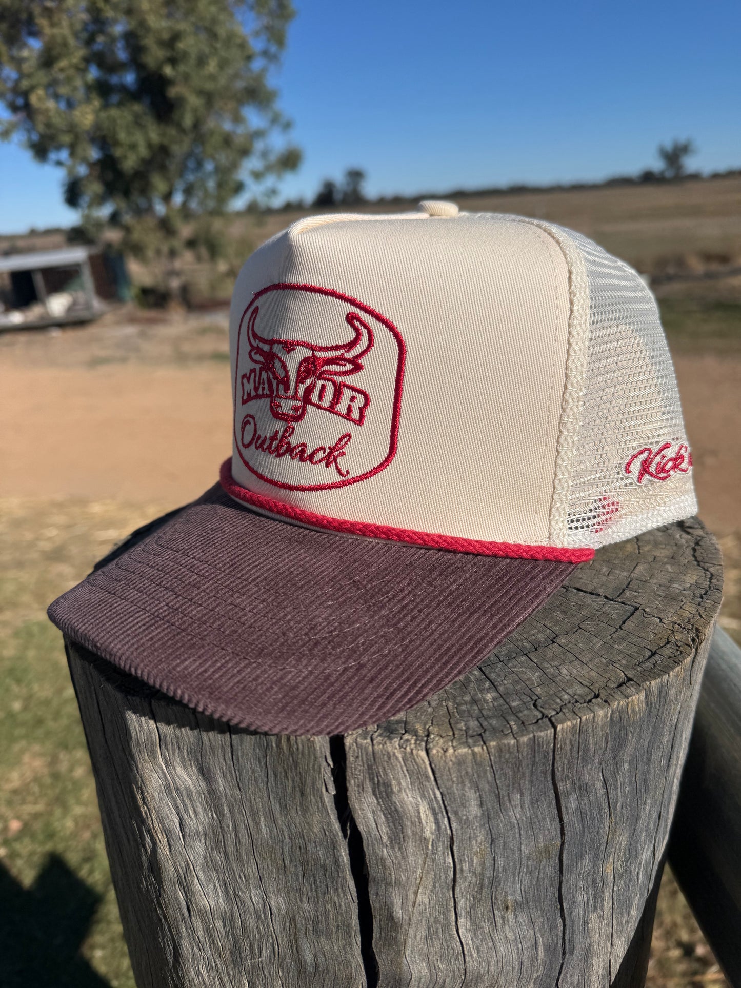 Cream & Brown Corduroy Claw Trucker Cap