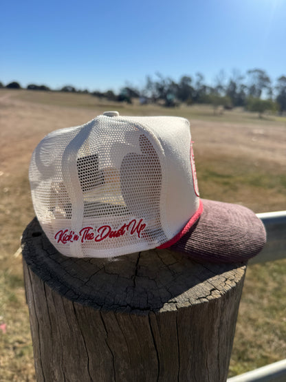 Cream & Brown Corduroy Claw Trucker Cap