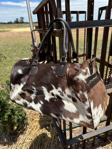 cowhide leather overnight weekender bag