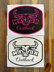 pink black white bumper car decal sticker major outback logo bull head