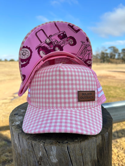 Pink Gingham Kids Trucker Cap