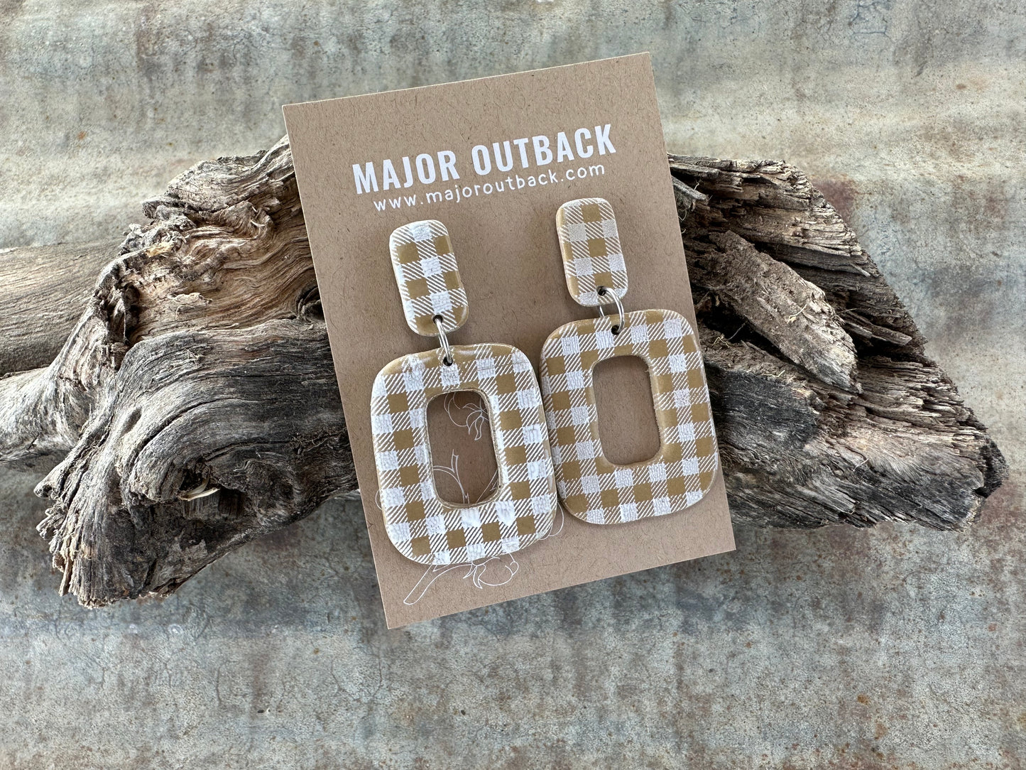 latte clay gingham earrings country earrings