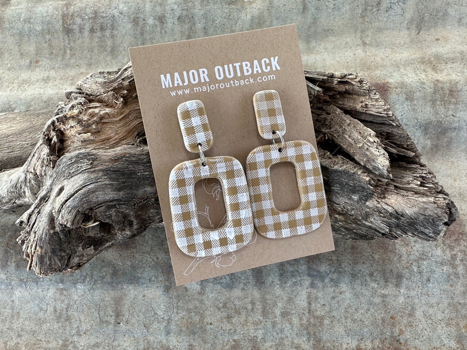latte clay gingham earrings country earrings