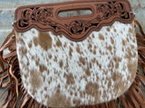 Cowhide Engraved Fringe Cross Body Bag 02