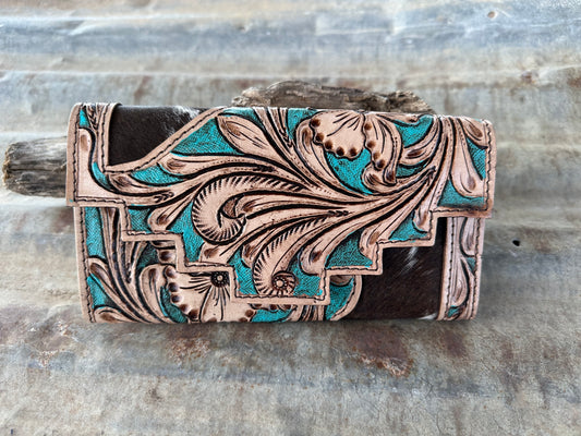 01 - Tooled Leather Aqua Wallet