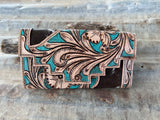 01 - Tooled Leather Aqua Wallet