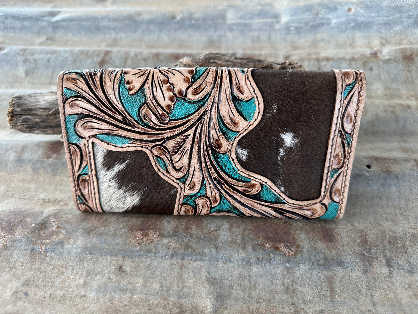01 - Tooled Leather Aqua Wallet