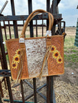 Sunflower cowhide bag engraved tooled leather