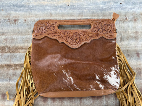 Cowhide handbag purse tooled leather