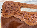 Cowhide large handbag shoulder strap tooled leather 
