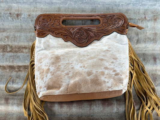 Cowhide handbag large purse fringe bag