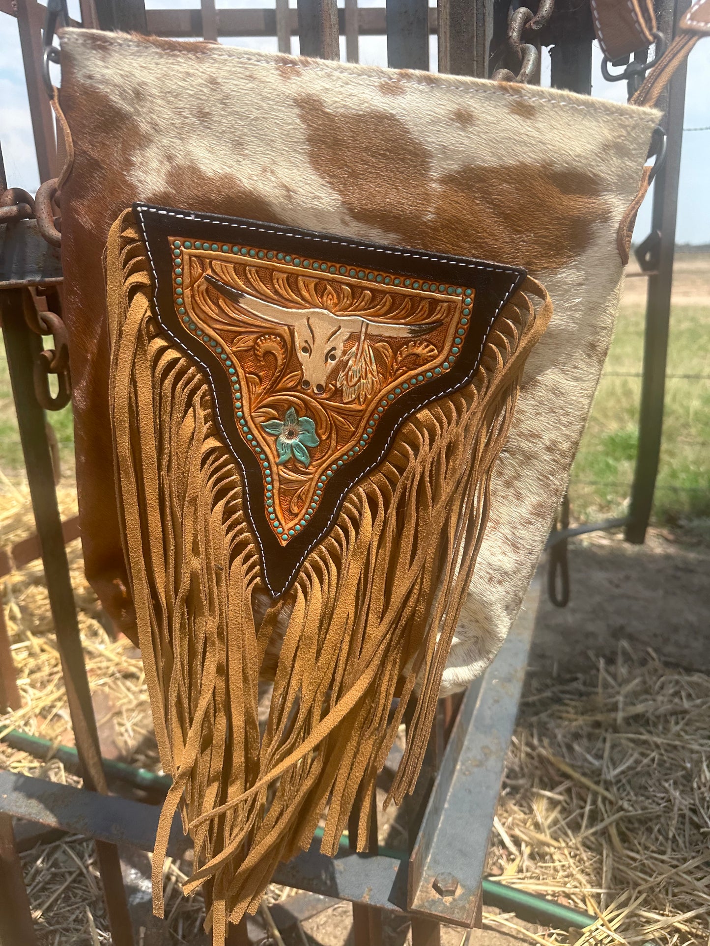 Tooled Leather Fringe Bag
