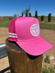 ladies high top mesh cap high profile hat hot pink