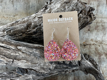 Chunky Pink Glitter Teardrop Dangles