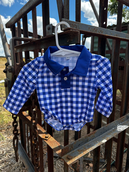 blue gingham fishing shirt romper