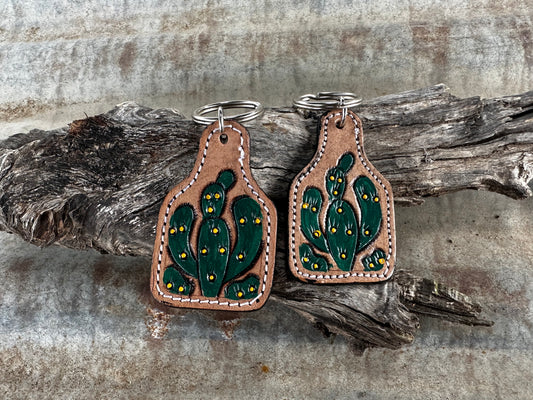 Leather Cattle Tag Key Ring - CACTUS