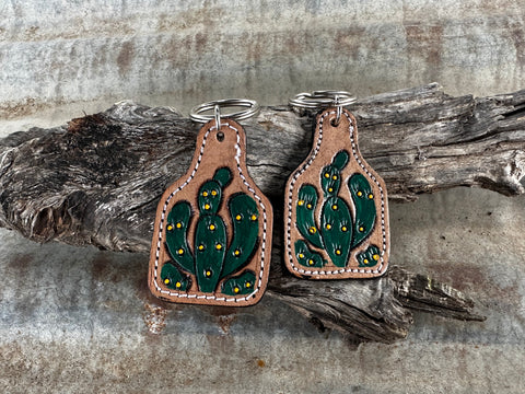 Leather Cattle Tag Key Ring - CACTUS