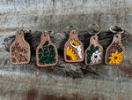 Leather Cattle Tag Key Ring - FLOWER