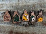 Leather Cattle Tag Key Ring - FLOWER