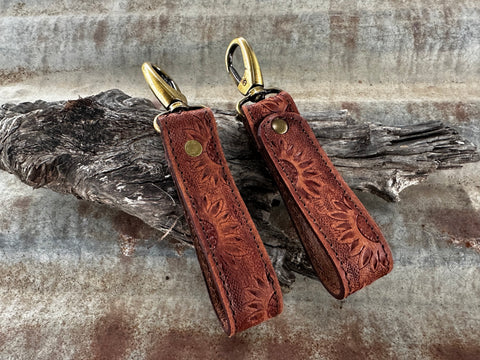 Tooled Leather Wrist Clip Strap