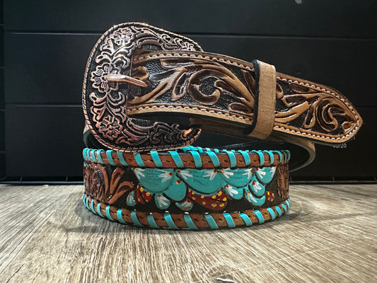 Cactus Tooled Leather Belt