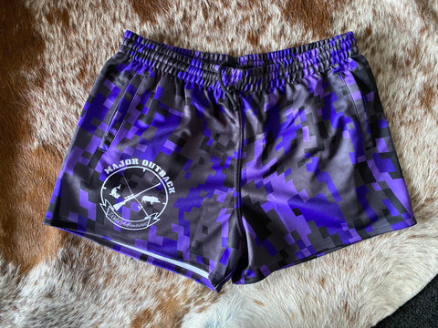 purple camo pocket footy shorts