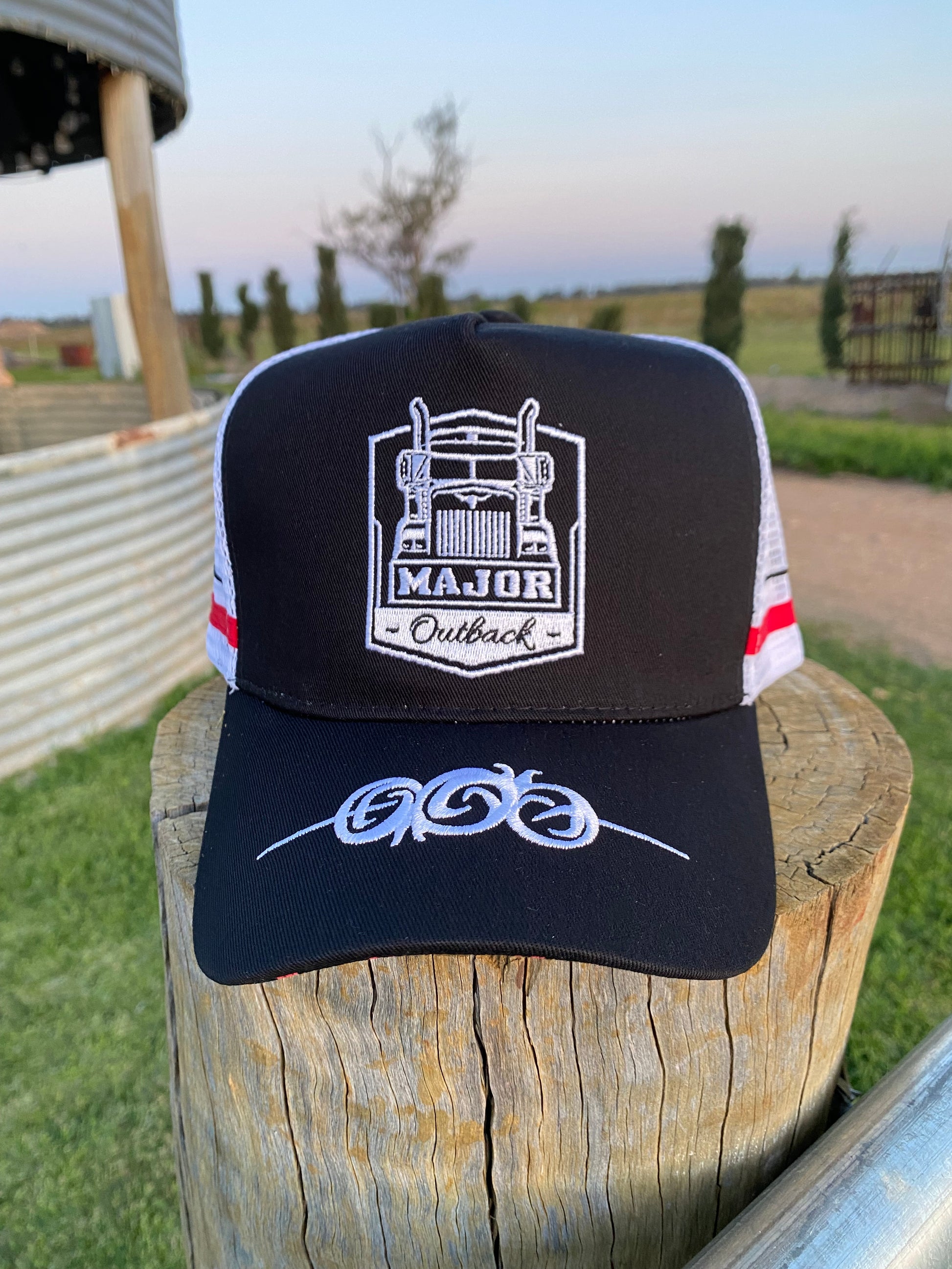 Trucker cap Trucker hat truck scrolls black red 
