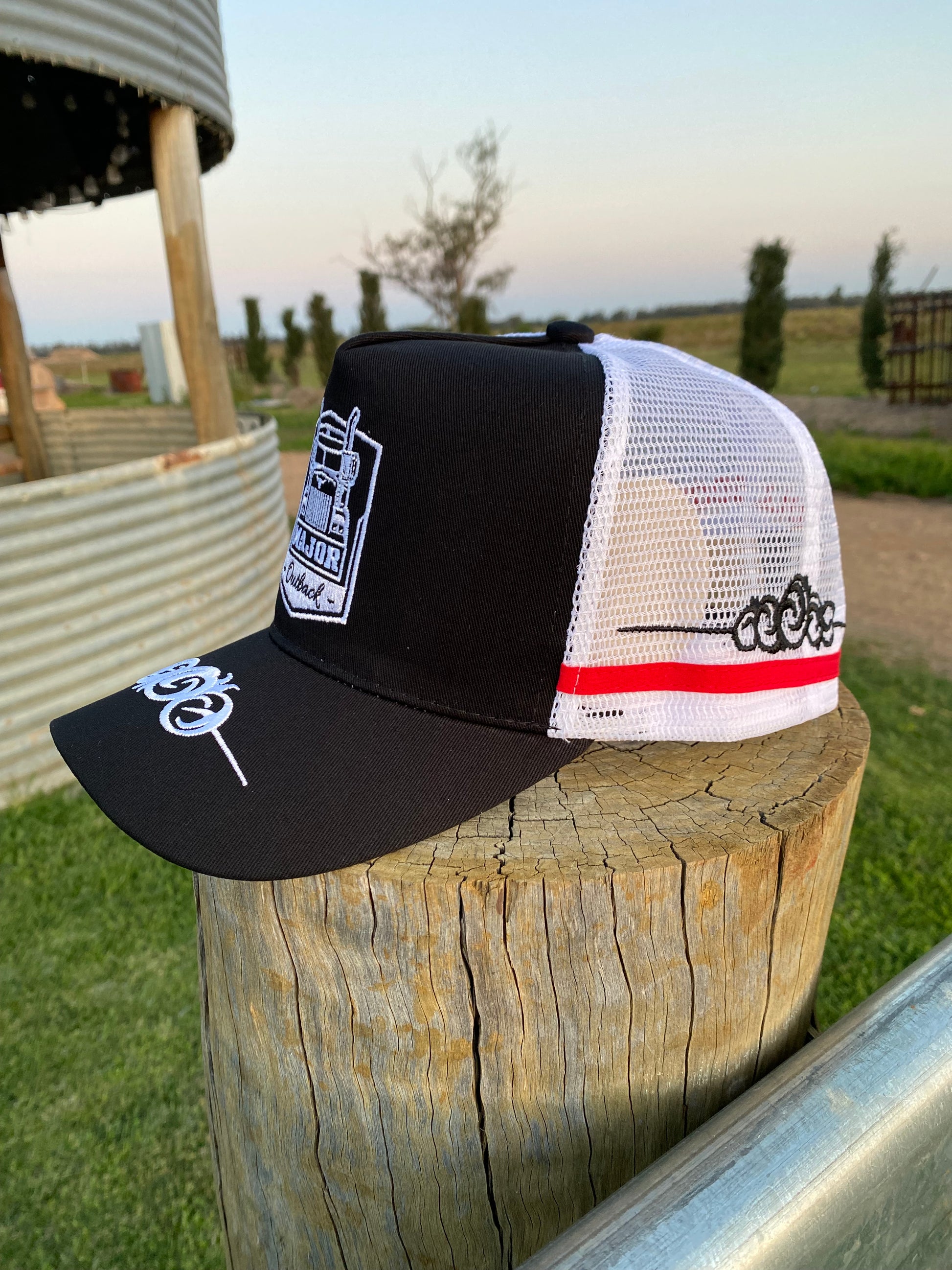 Australian trucker cap, ctc, major outback, black hat, red cap